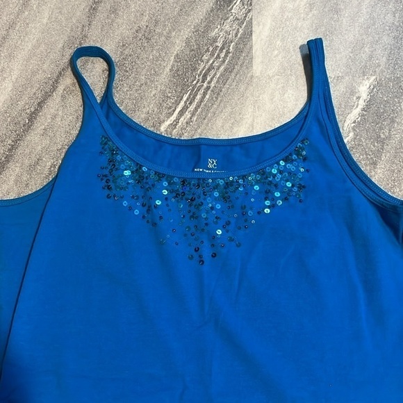 Blue tank too sequins medium thin strap spaghetti strap dressy casual - Picture 2 of 6